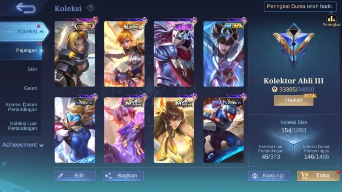 Hero 90+, Skin 150+|Lborn fanny, Rising loli, Saber jhonson, Venom dirroth, MSC claude, Summer Angela, rising Uranus ML1478B