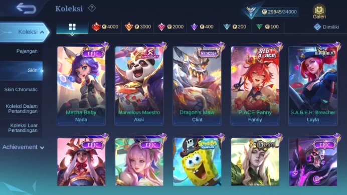 Hero 107 Skin 146 | CC Natalia | Dtamer Estes, Valir | Venom Hanabi | Create Odette | Epic Harley | Spongebob check ss ML1488B