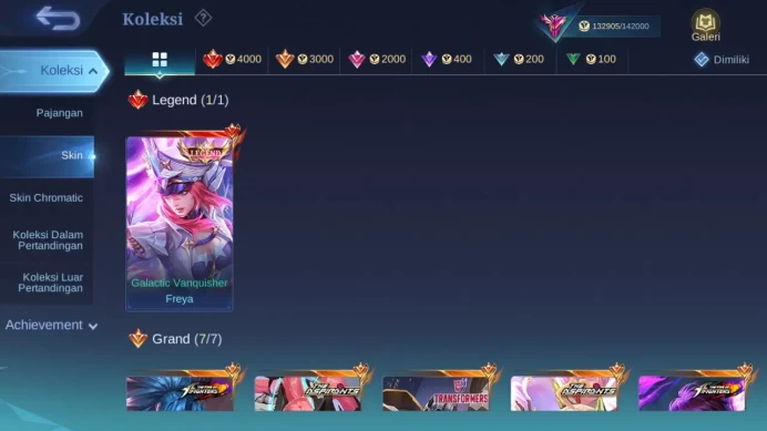Hero 132 Skin 440 | Legend Freya | Collector Ling, YSS, Pharsa | KOF Dyrroth | Aspirant Guin, Layla | 3 Luckybox ML1497B