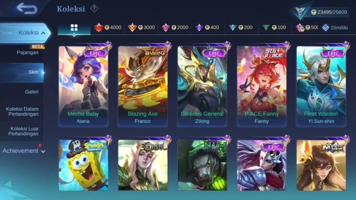Hero 96 Skin 94 | Prime Granger | Seiya Badang | Blazing Claude | Dtamer Estes | Venom Grock | Spongebob check ss ML1500B
