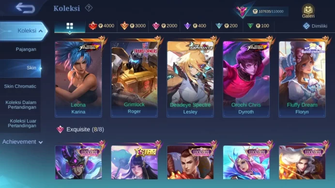 Hero 132 Skin 373 | Legend Franco | KOF Dyrroth | Aspirant Lesley | Luckybox Kimmy,Martis,Odette,Chou,Lance check ss ML1505B