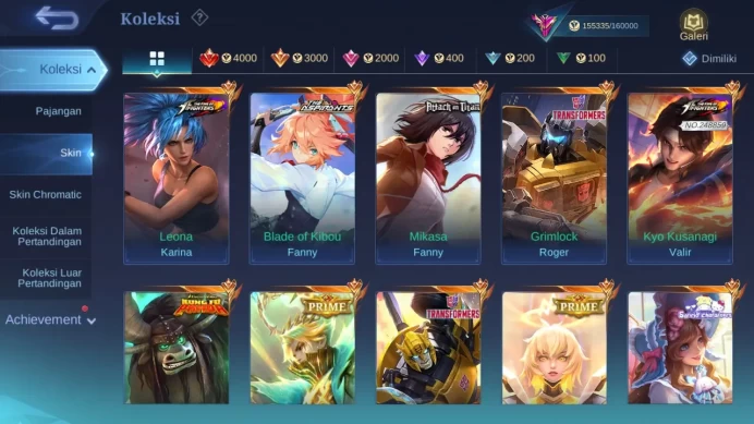 Hero 132 Skin 439 | Legend Franco, Freya | Aspirant Fanny | Collector YSS, Valir | Prime Granger, Beatrix ML1520B