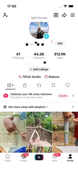HUGE REWARD/USA Monetized 44K Real Followers+320K Real Likes Account/ Creator Rewards Program Activated/ Full Access