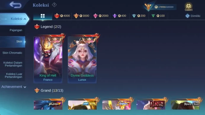 skin 453, hero 131, Legend(franco,lunox),saiyagold chou, AOTmartis, KOF masha, Naruto Lukas, nexus Nolan, neobeast brody ML1533B