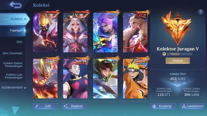 skin 453, hero 131, Legend(franco,lunox),saiyagold chou, AOTmartis, KOF masha, Naruto Lukas, nexus Nolan, neobeast brody ML1533B