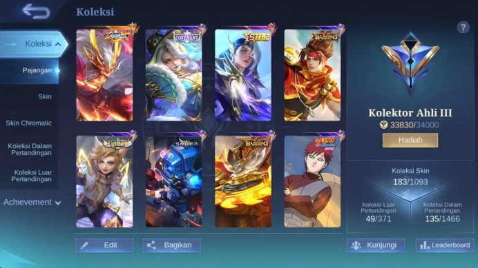 skin 183, Hero 101, allstar Moskov, annual Lesley, saber cyclops, mpl franco, summer haya, create granger, star cici ML1538B