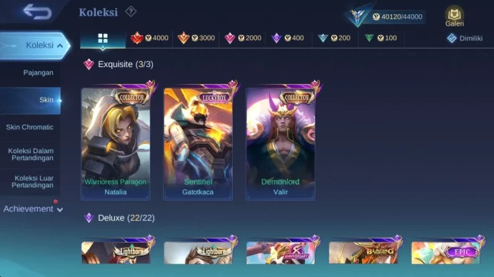 Skin 182, LB gatotkaca, CC valir, valentine fanny, venom GS, Saiya badang, summer freya, mpl kadita, mpl benedetta ML1541B