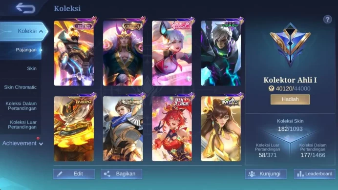 Skin 182, LB gatotkaca, CC valir, valentine fanny, venom GS, Saiya badang, summer freya, mpl kadita, mpl benedetta ML1541B