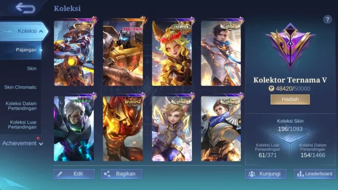Skin 196, Hero 125 CC YSS, Lborn alucard, Venom GS, Valentine claude, Champion joy, Saiya bdang, MPL kadita, Msc leomord ML1543B