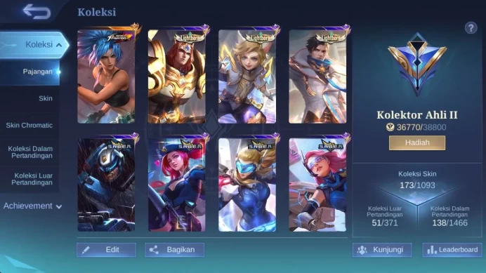 skin 173, Hero 122 saber freya, sparkle melissa, Lborn harith, saiya badang, summer clint, Christ Eudora, MPL kadita ML1544B