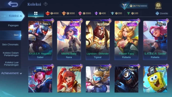 skin 173, Hero 122 saber freya, sparkle melissa, Lborn harith, saiya badang, summer clint, Christ Eudora, MPL kadita ML1544B