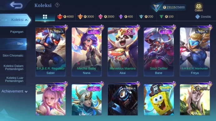 Hero 69 Skin 112 | CC Nata | Lunar Change | Epic Roger, harley, YSS | Dtamer Valir, Estes check ss ML1547B