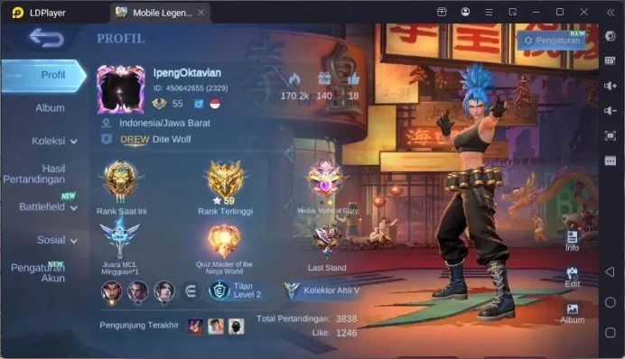 Hero 96|Skin 145|Kof Karina,Anniv Akai,Mythic Clint,Epic Kagura,Epic YSS,etc|Emblem Max|Check SS|ML1554B