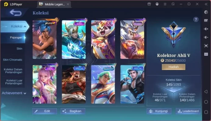 Hero 96|Skin 145|Kof Karina,Anniv Akai,Mythic Clint,Epic Kagura,Epic YSS,etc|Emblem Max|Check SS|ML1554B