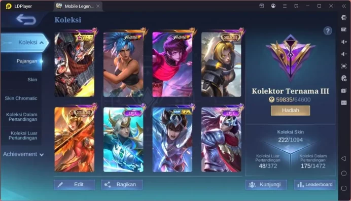 Hero 96|Skin 222|Kof Dyrroth+Karina,Prime Granger,Star Haya,CC Pharsa+Natalia,4 Lightborn,etc|Check SS|ML1560B
