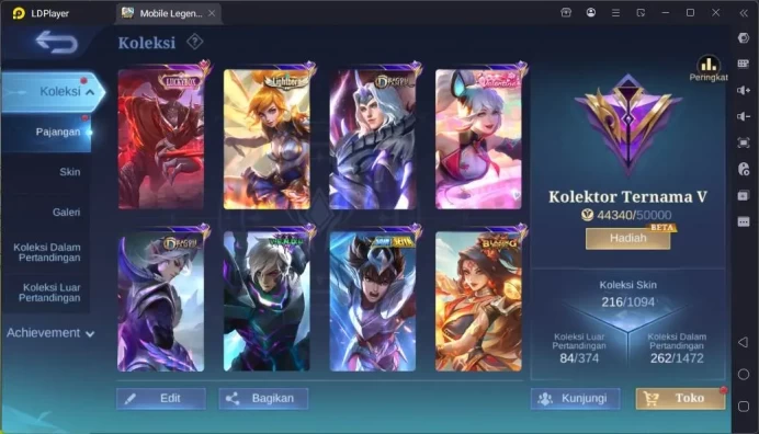 Hero 132|Skin 216|Luckybox Haya,CC Natalia,LB Fanny,DT Lance+Kimmy+Ling,Saber Johnson,Blazing Esme,etc|Check SS|ML1562B