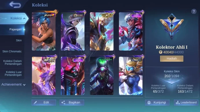 Global, collector expert, Mgranger,saber freya,blazi Aldous,Dtamer ling,christ(karina,eudora),msc claude,starli pove,ML1566B