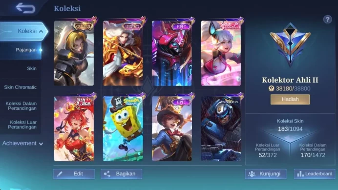 Global|exprt|skin 183,hero 109, LB lance, Saber freya, Dtamer lance, Dtamer ling, Starligh(lance, aldous), Msc claud ML1574B
