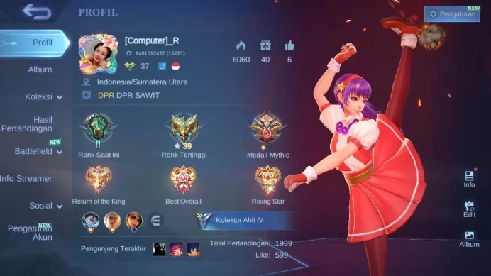 Global|hero 67,skin 114, KOF guin,venom(harley,GS).M7 GR,blazi claude,MPL bennedet,special gloo,special lesley, exprt ML1585B