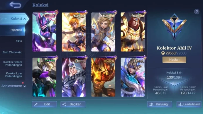 Global|hero 106,skin 130, LB karrie,LBorn(TG,Famnny,harith),Dtamer ling,Christ karin,mpl bennedetta,MSC leomord, expert, ML1586B