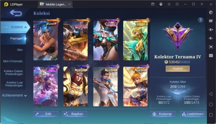 GLOBAL|Hero 91|Skin 209|TF Roger,Prime Granger,Kof Karina,Lucky Ruby,Full Mystic meow,etc|Renowned CC|Check SS|ML1592B
