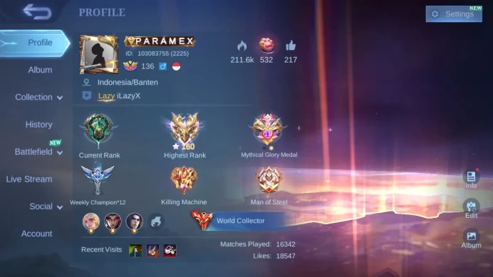 GLOBAL|Hero 132|Skin 582|4 legend, Many collab + Luckybox, 7 Collect skin ,etc|recall epic|World Collector|Check SS|ML1601B