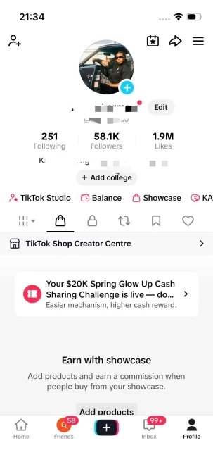 Monetized 58K Real Followers+1.9M Real Likes Account/ Creator Rewards Program Activated/ Tiktok Shop For Creator/ Full Access