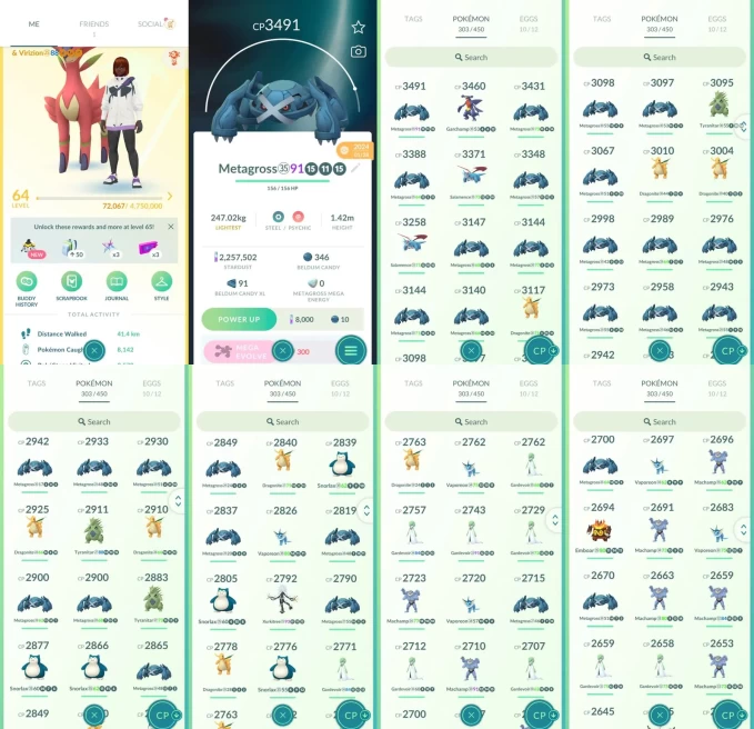 AC1472 -lv 64 Instinct | x18 3000CP | x202 2000CP | x38 Legendary | x28 shiny | x8 100IV | Strong mid account for gym taker and holder, and pvp