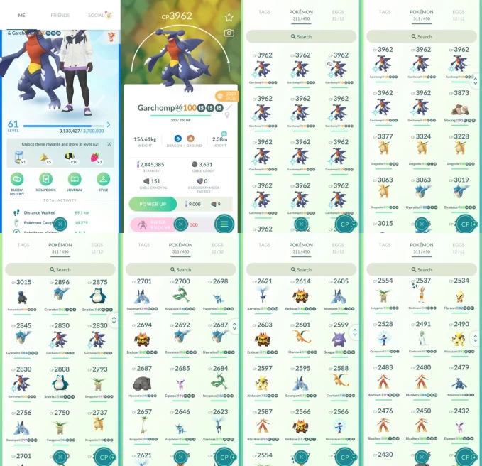 AC1473 -lv 61 Mystic | x25 3000CP | x165 2000CP | x11 Legendary | x54 shiny | x52 100IV | 100IV 3962CP x17 Garchomp | Rayquaza Regidrago