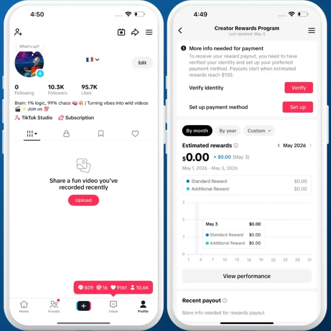 [FRANCE] Fully Monetized Creator Rewards Program Account – 10K Real Followers & 95K Likes | Instant Earnings, Full Access & Good Standing