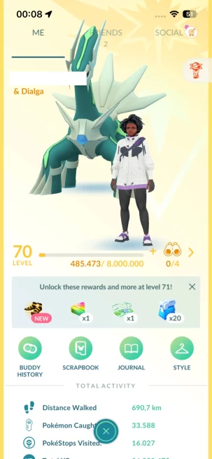 Level 70, Shiny Dialga IV100, 2 Legendary IV100, 81 Shiny, 102 Legendary, 17 IV 100, 9 Shiny Legendary, 25 Shadow Legendary