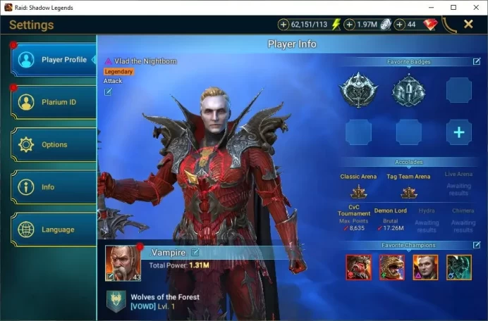 Lv43 1,3M Power|2 Mythic(Ash'nar,Androc)|25 Legend(Duchess,MaShalled,Vlad,Ninja,Xenomorph,Ezio,Etc)|62K Energy|Plarium(RSL1456)