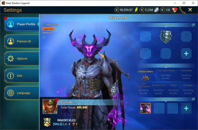 Lv26 433K Power|1 Mythic(Galathir)|23 Legend(Ninja,Helicath,Martyr,Riho,Rathalos,Dknight,Alice,Etc)|98K Energy|Plarium(RSL1426)