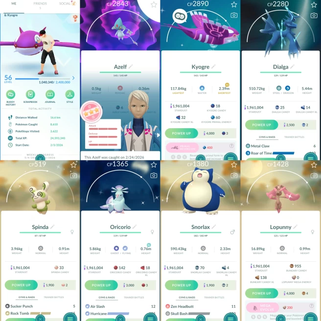 2210 Level 56 Mimikyu 100% IV Azelf100 x2 Shiny Kyogre Shiny Snorlax Shiny Jangmo-o