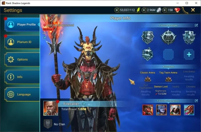 Lv42 1M Power|1 Mythic(Ash'nar)|25 Legend(Narma,Ninja,Wukong,Dknight,McAngelo,Rathalos,Alice,Etc)|53K Energy|Plarium(RSL1449)