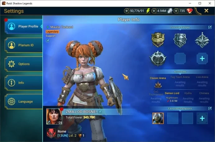 Lv28 343K Power|16 Legend(Ninja,Praeva,Wukong,Artak,McAngelo,Alice,Rathalos,Ezio,Maulie,Etc)+51 Epic|50K Energy|Plarium(RSL1431)