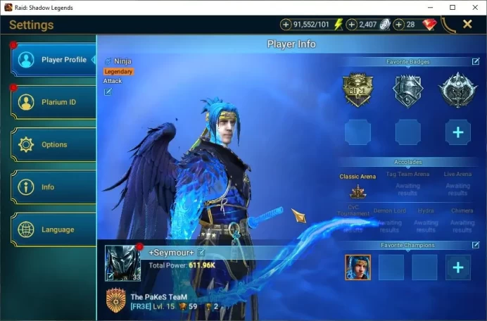Lv33 611K Power|2 Mythic(Galathir,Androc)|28 Legend(Kalvalax,Ninja,Deliana,Ezio,DKnight,Rathalos,Etc)91K Energy|Plarium(RSL1424)