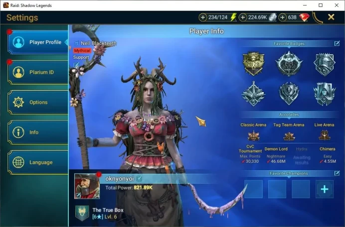 Lv54 821K Power|1 Mythic(Nell Blackteeth)|21 Legend(Raphael,Thor,McAngelo,Ninja,Wukong,Xenomorph,Rathalos,Etc)|Plarium(RSL1423)