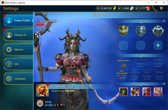 Lv30 410K Power|1 Mythic(Nell Blackteeth)|18 Legendary(Ninja,Alice,Xenomorph,Wukong,McAngelo,Etc)|51K Energy|Plarium(RSL1413)