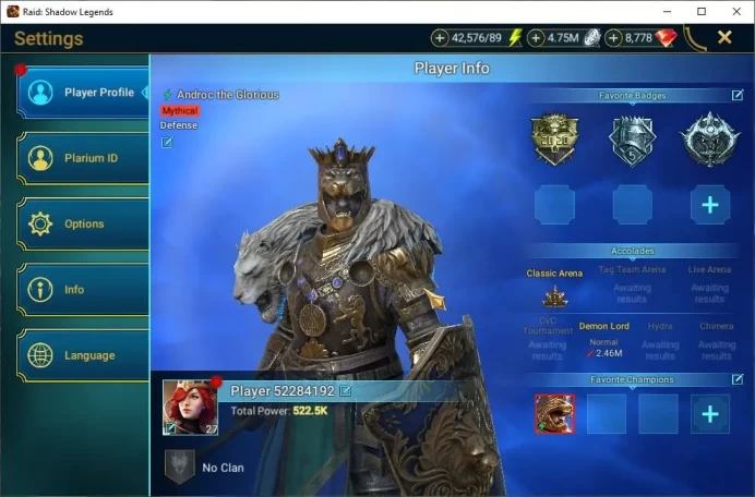 Lv27 522K Power|1 Mythic(Androc)|19 Legendary(Wallmaster,Ninja,Rathalos,Deathknight,Etc)|8,7K Gems+42K Energy|Plarium(RSL1411)