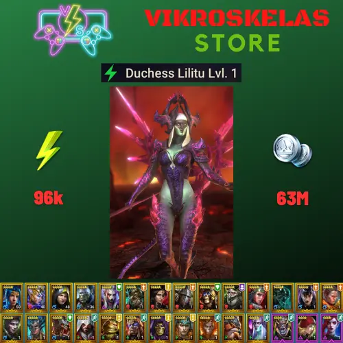 Starter acc with Lilitu : 96k energy / 63 mln coins / Ignatius, Abbess, Arix, Ninja + 20 Login Legendaries / Cardinal, Alure 2x