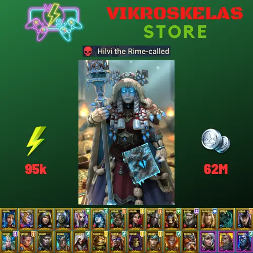 Starter acc with Hilvi : 95k energy / 62 mln coins / Oella, Lonatharil, Arix, Ninja + 20 Login Legendaries / Madame Serris