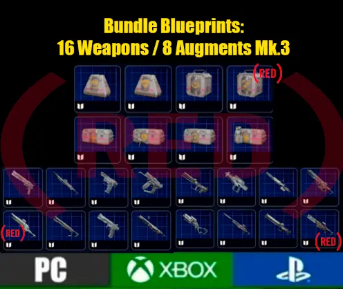 Big Bundle Blueprints:[70 Bps Weapons/Mods/Augments/Grenades/Mines/Tools]
