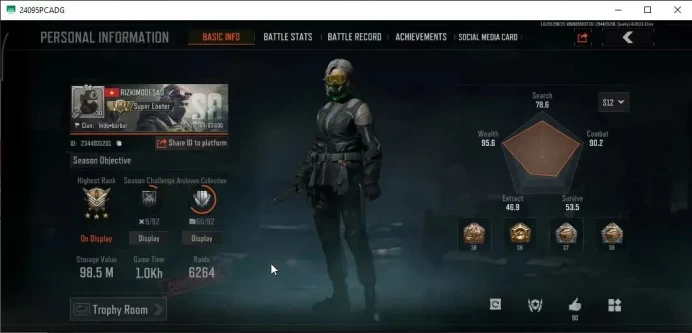 MOBILE Lv30|SV 98,5M|CV 39M|Machete,Shovel|Symphony AUG,SS AX50|Prismatic AK-102,Splash AR57,Etc|CN OFF|Log Infinite(AB3081)