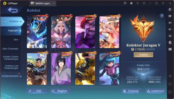 GLOBAL|Hero 131|Skin 511|Lgn Gusion+Lunox,Kof Chou,Naruto Suyou,Sanrio Claude,Trf X-borg,Asp Guine,etc|Mega|Check SS|ML1711B