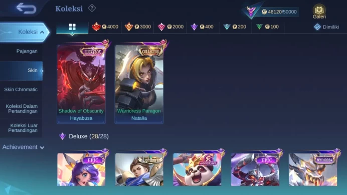 GLOBAL Hero 109 Skin 213 Luckybox Haya | KOF Karina | Mworld Wanwan | Lightborn Alucard | Renowned | Check ss ML1747B