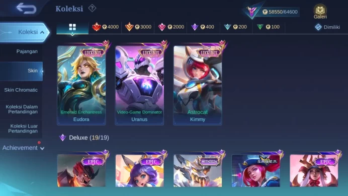 GLOBAL Hero 101 Skin 213 | Prime Beatrix | Luckybox Kimmy Eudora Uranus | Lunar Change | Renowned | Check ss ML1755B