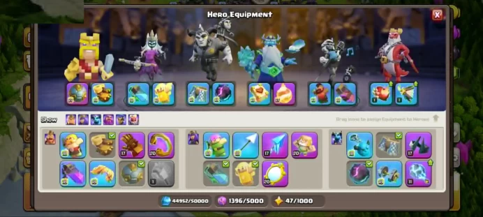 MAX EQUIPMENT | FREE NAME | COMPLETE LEGENDARY HERO SKIN | 3467 WAR STARS | SEMI MAX DEFENSE / WALLS | LOTS OF MAGIC ITEMS | GEMS
