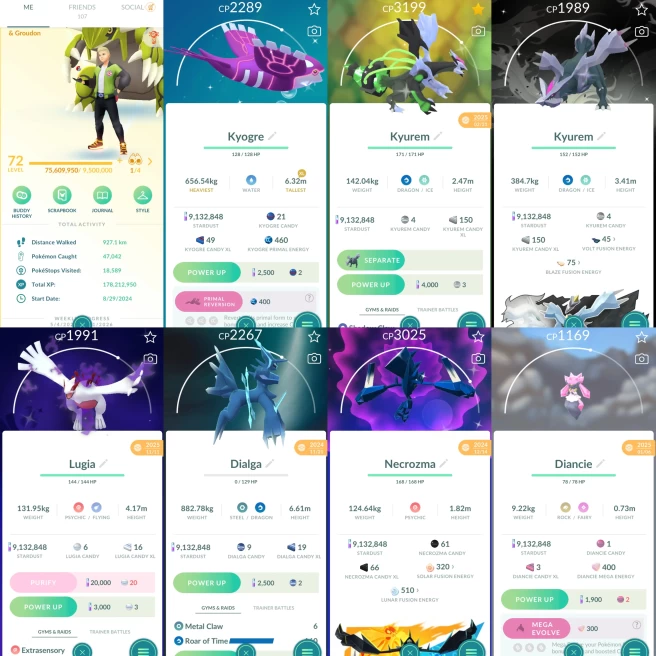 2213 Level 72 Legacy 46. White Kyurem 100 Shiny Primal Kyogre Shiny Primal Groudon
