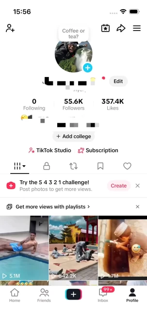 Instanly Delivery/Monetized 55K Followers+350K Likes Account/ Creator Rewards Program Activated/ Full Access